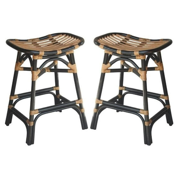 Home Square 24" Saddle Seat Counter Stool in Black - Set of 2