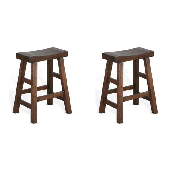 Home Square 24" Saddle Seat Mahogany Wood Stool in Dark Chocolate - Set of 2