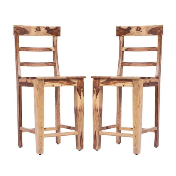 Home Square 24" Solid Wood Counter Height Dining Chair in Brown - Set of 2