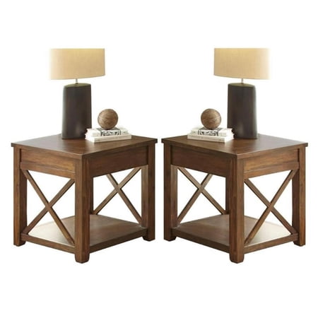 Home Square 24" Square Wood End Table in Brown Mocha Oak - Set of 2