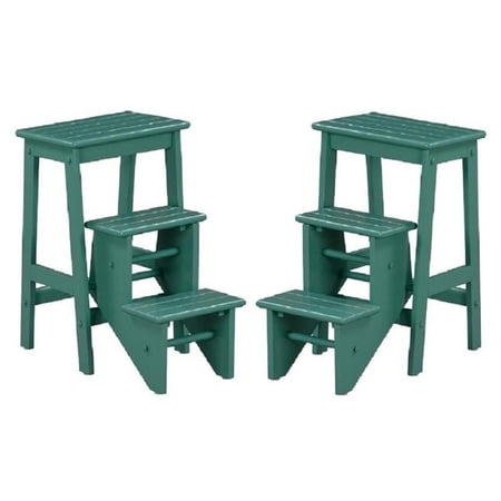 Home Square 24" Stationary Bar Step Stool in Jadepool - Set of 2