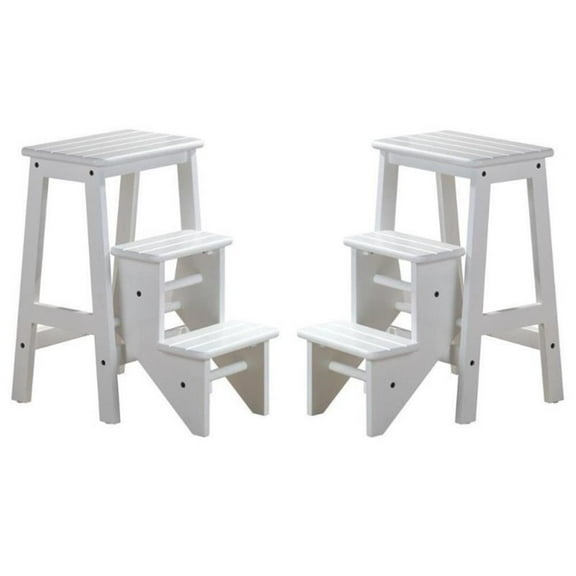 Home Square 24" Stationary Counter Step Stool in White - Set of 2