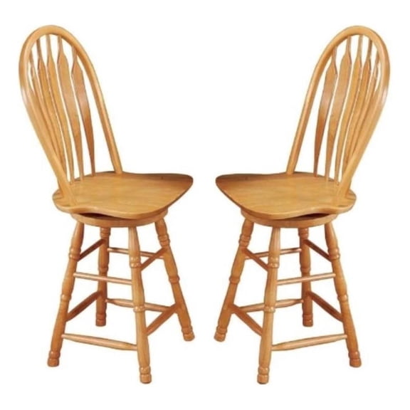 Home Square 24" Swivel Wood Barstool & Counter Stool in Oak - Set of 2