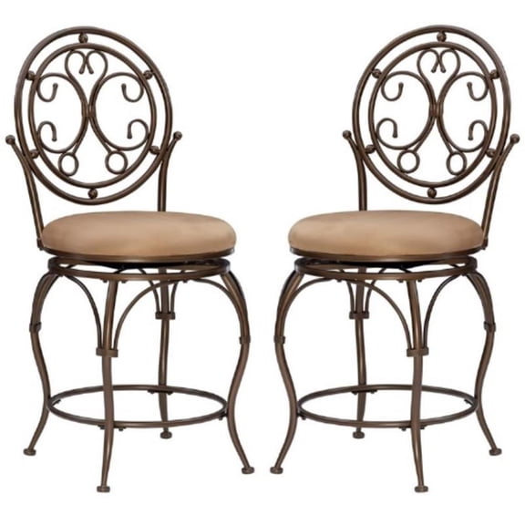 Home Square 24" Tall Metal Circle Back Counter Stool in Bronze - Set of 2