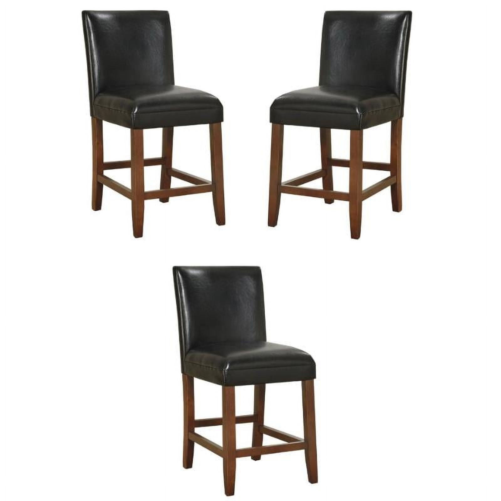 Home Square 24" Traditional Wood and Faux Leather Barstool in Black