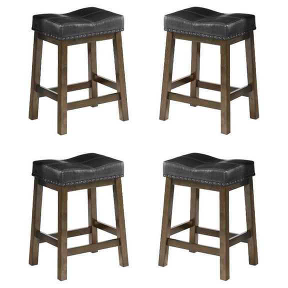 Home Square 24" Transitional Wood Barstool in Brown - Set of 4