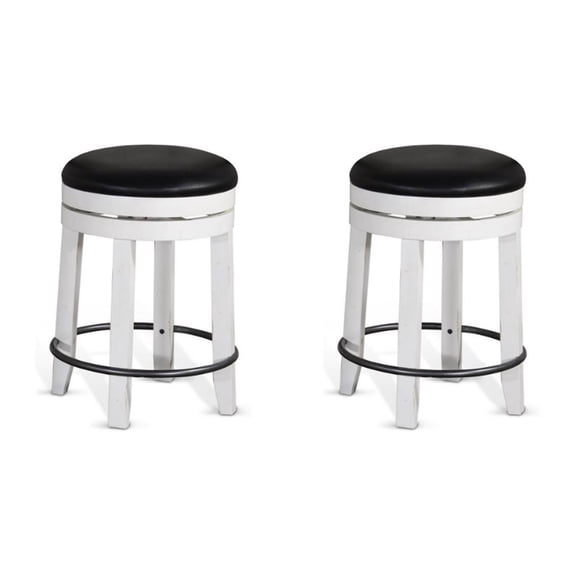 Home Square 24" Wood Backless Swivel Stool in White/Dark Brown - Set of 2