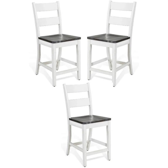 Home Square 24" Wood Ladderback Barstool in White/Dark Brown - Set of 3