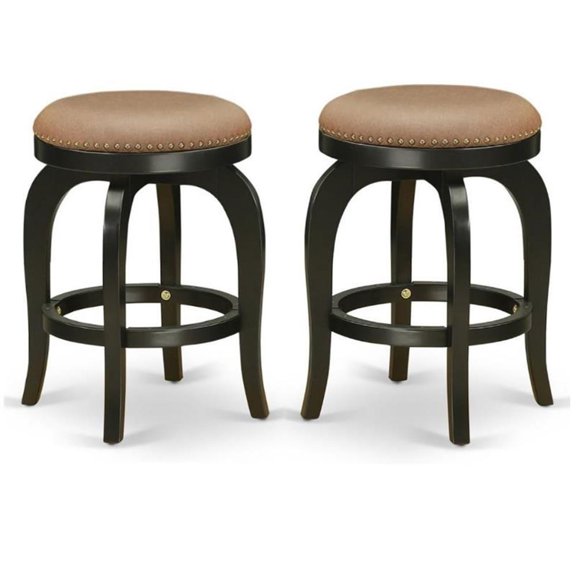 Home Square 24" Wood Swivel Backless Bar Stool in Black & Brown - Set of 2