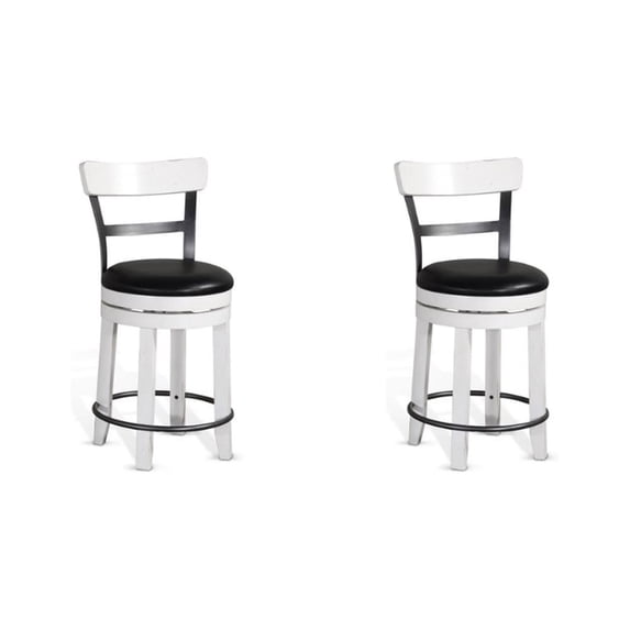 Home Square 24" Wood Swivel Barstool in White/Dark Brown - Set of 2