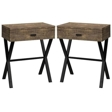 Home Square 24" Wood Top Storage End Table in Brown and Black - Set of 2