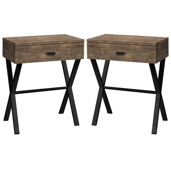 Home Square 24" Wood Top Storage End Table in Brown and Black - Set of 2
