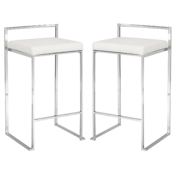 Home Square 25.25" Chrome Counter Stool in Soft Gray - Set of 2
