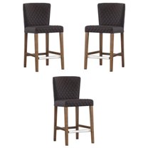 Home Square 25.5" Leather Counter Stool in Gray - Set of 3
