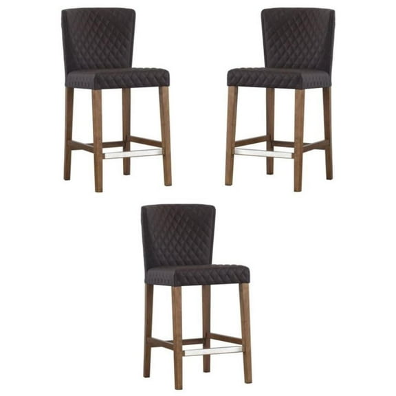 Home Square 25.5" Leather Counter Stool in Gray - Set of 3