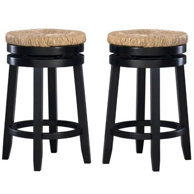 Home Square 25.5" Wood Swivel Counter Stool in Black - Set of 2