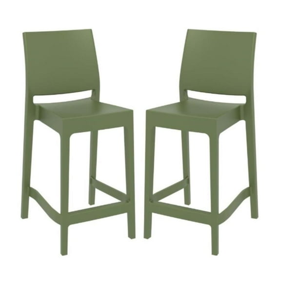 Home Square 25.6" Resin Counter Stool in Olive Green - Set of 2