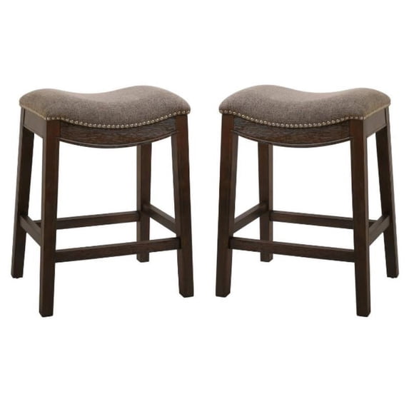Home Square 25.7" Saddle Seat Wood Counter Stool in Brown - Set of 2