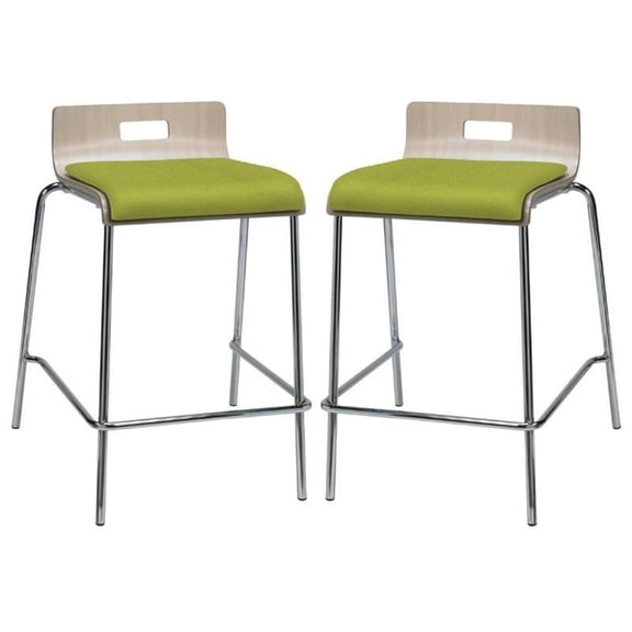 Home Square 25" Fabric Seat Counter Stool in Natural and Avocado - Set of 2