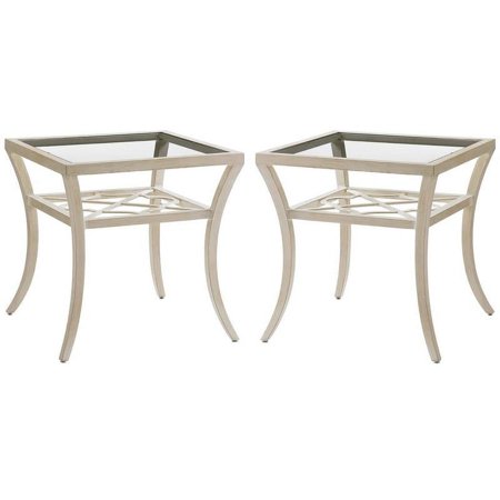 Home Square 25"H Glass Top Patio End Table in Ivory Gold - Set of 2