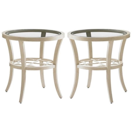 Home Square 25"H Round Patio End Table in Ivory-Gold - Set of 2