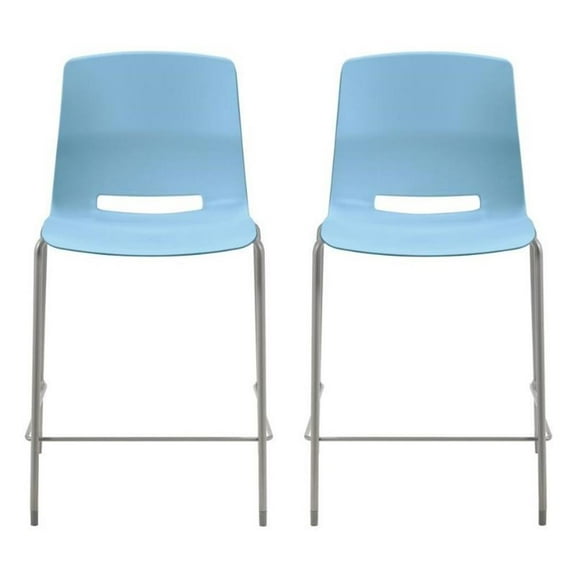 Home Square 25" Plastic Counter Stool in Sky Blue - Set of 2
