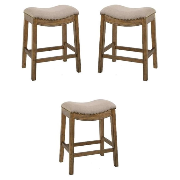 Home Square 25" Saddle Wood Counter Height Stool in Cream - Set of 3