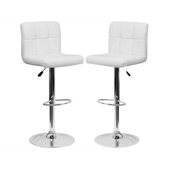 Home Square 25" to 33" Quilted Bar Stool in White with Chrome Base - Set of 2