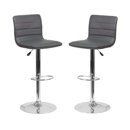 Home Square 25" to 33" Striped Bar Stool in Gray with Chrome Base - Set of 2