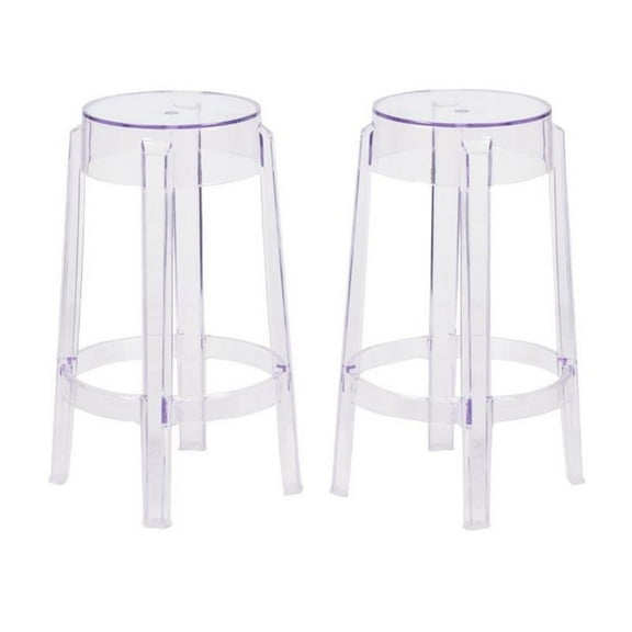 Home Square 26" Backless Transparent Counter Stool in Clear - Set of 2