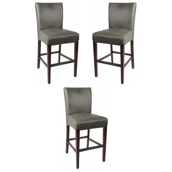 Home Square 26" Bonded Leather Counter Stool in Gray - Set of 3