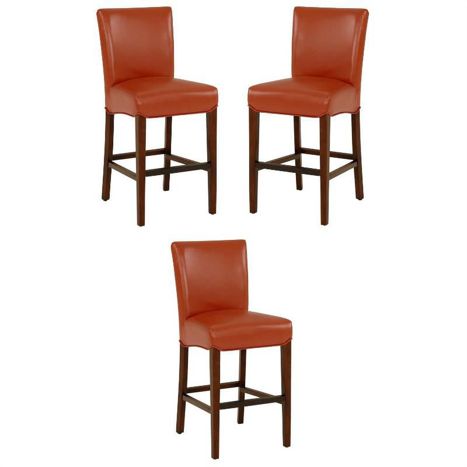 Home Square 26" Bonded Leather Counter Stool in Orange Set of 3