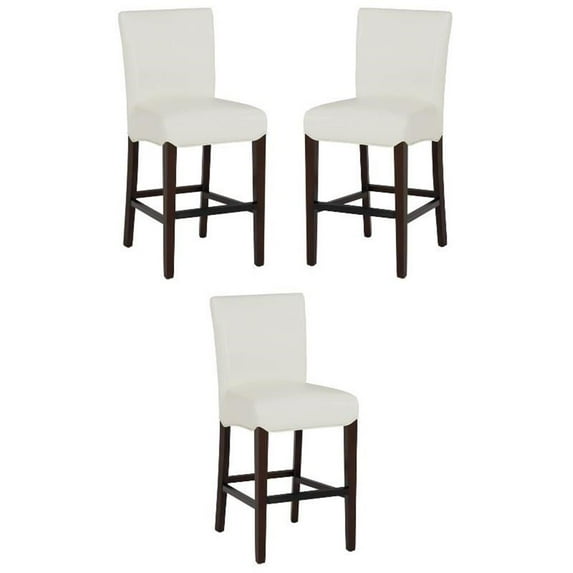Home Square 26" Bonded Leather Counter Stool in White - Set of 3