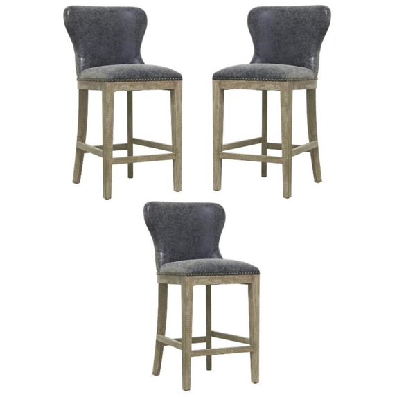 Home Square 26" Counter Stool in Gray/Nubuck Charcoal - Set of 3