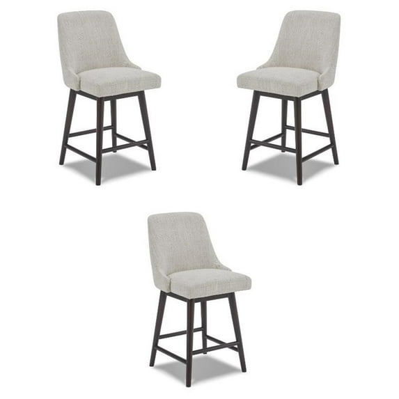 Home Square 26" Fabric Counter Height Swivel Barstool in Ivory - Set of 3