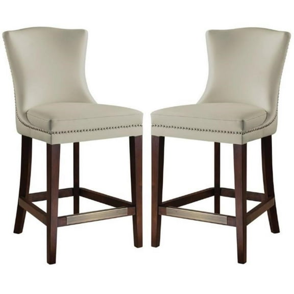 Home Square 26" Faux Leather Counter Stool in Cream and Walnut - Set of 2