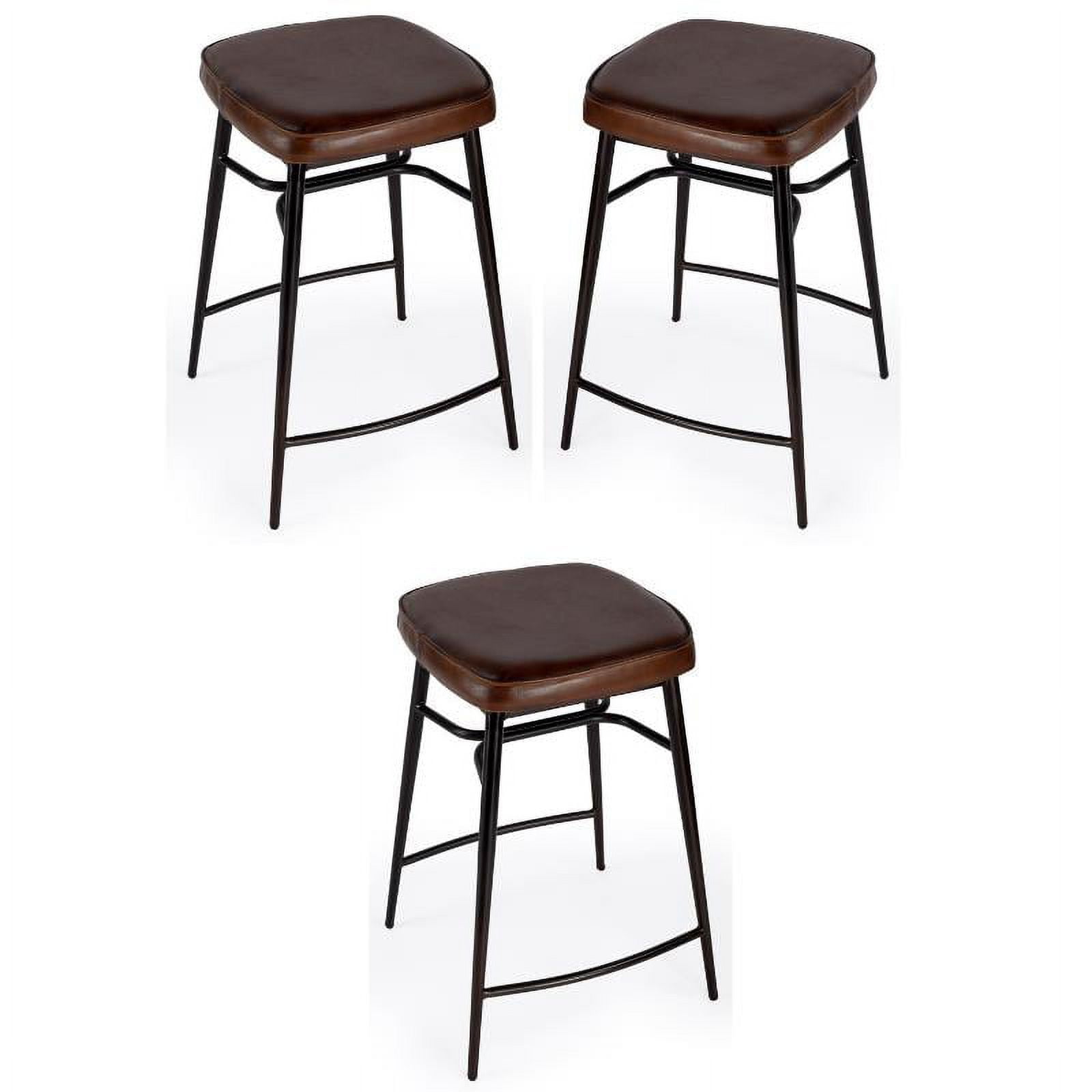 Home Square 26"H 3Drawer Square Leather Counter Stool Set of 3