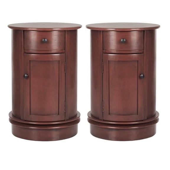 Home Square 26"H Oval Pinewood Cabinet in Red - Set of 2