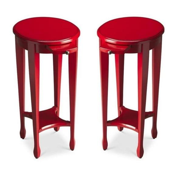 Home Square 26"H Transitional Round End Table in Red - Set of 2