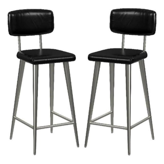 Home Square 26" Leather Rectangular Counter Stool in Black - Set of 2
