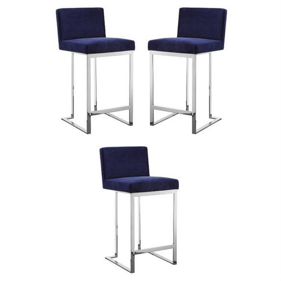 Home Square 26" Modern Velvet Counter Stool in Navy - Set of 3
