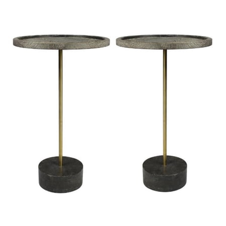 Home Square 26" Solid Wood End Table with Marble Base in Brown - Set of 2