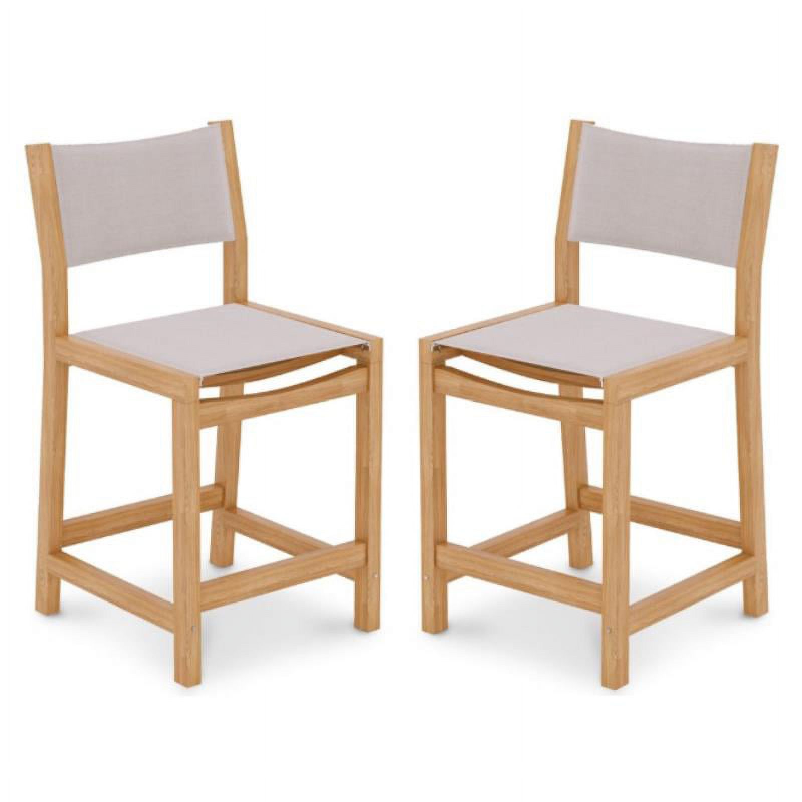 Home Square 26" Teak Wooden Patio Counter Stool in Natural and White - Set of 2 - image 1 of 4