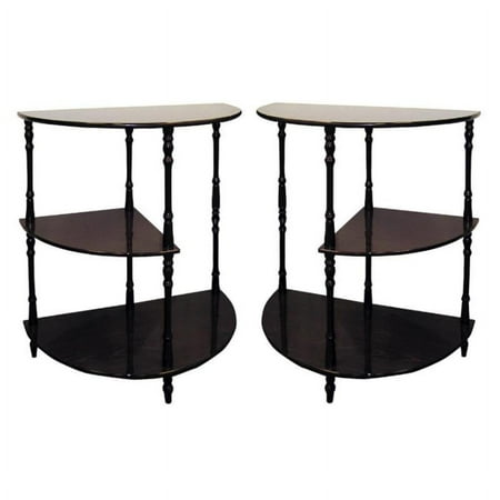 Home Square 26" Transitional 3-tier Wood End Table in Cherry & Brown - Set of 2
