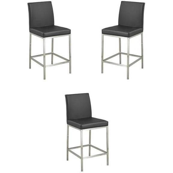 Home Square 26" Transitional Faux Leather Counter Stool in Black - Set of 3
