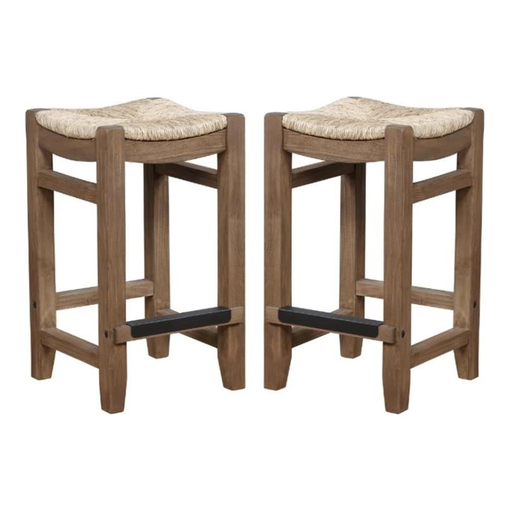 Newport Rustic Industrial Pine Wood 26" Counter Stools, Set of Two