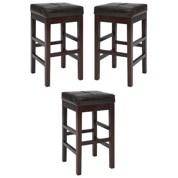 Home Square 27" Leather Counter Stool in Black - Set of 3