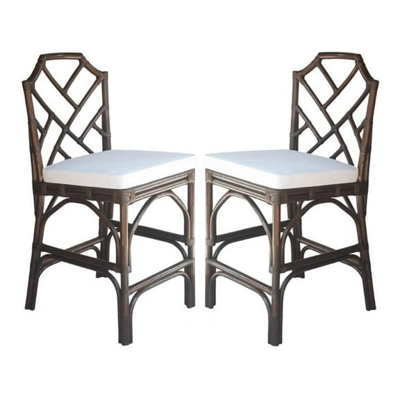Home Square 27" Rattan Counter Stool in Paloma Brown - Set of 2