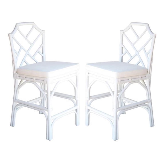 Home Square 27" Rattan and Cotton Counter Stool in White - Set of 2