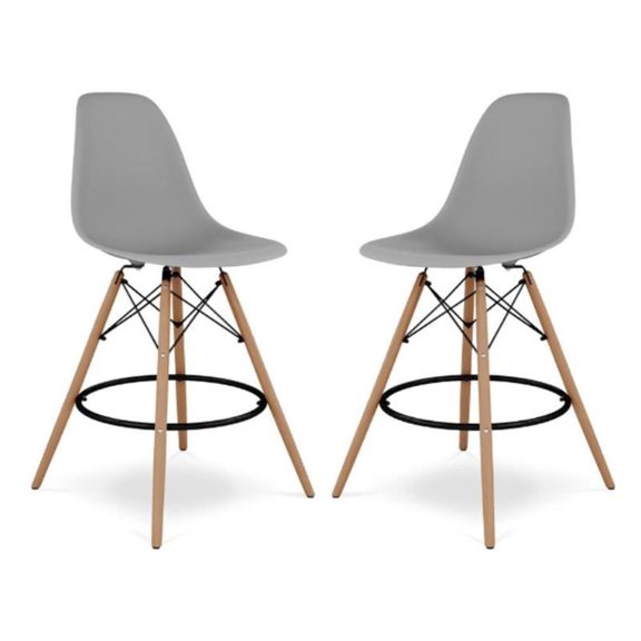 Home Square 28" Plastic and Wood Counter Stool in Gray - Set of 2